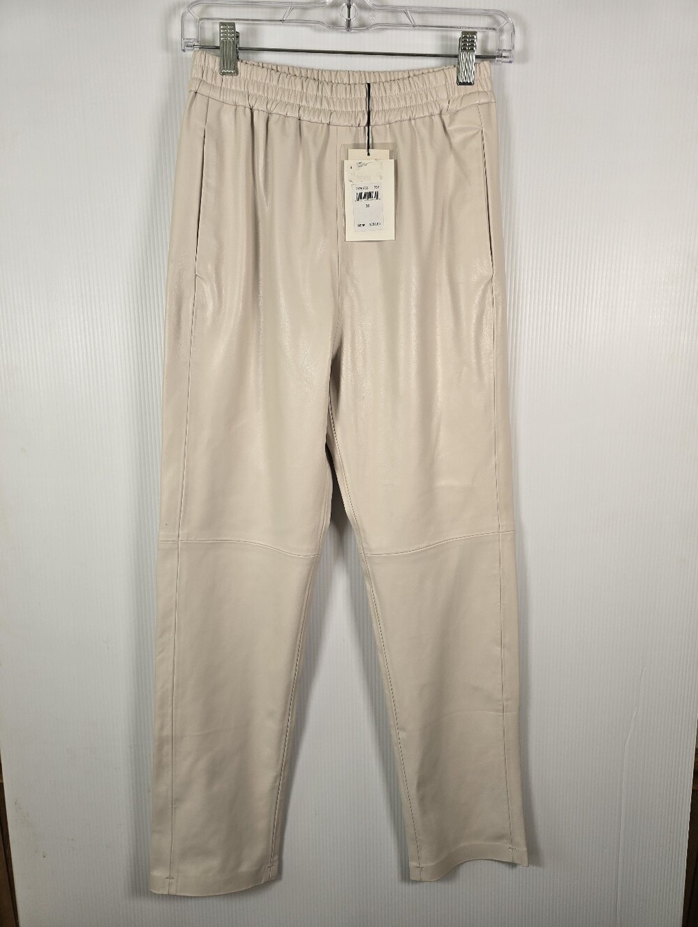 NWT 7 For All Mankind Cream Elastic-Waist Faux Leather Pants Size XS Festival